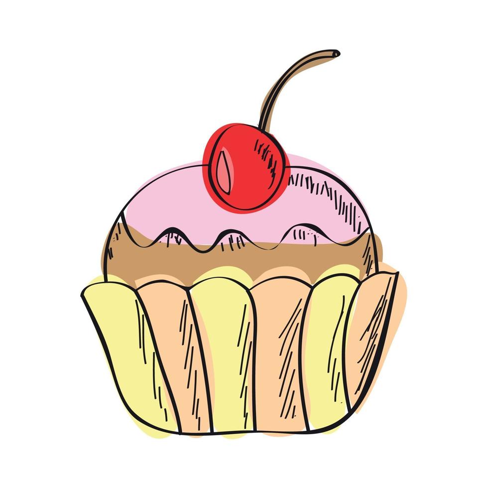 Colored sweet cupcakes doodle style vector