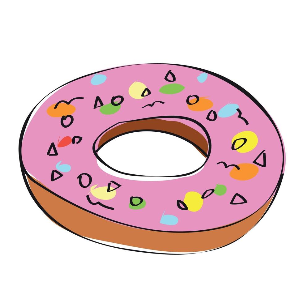 dulces, rosquilla dulce rosa en estilo doodle vector