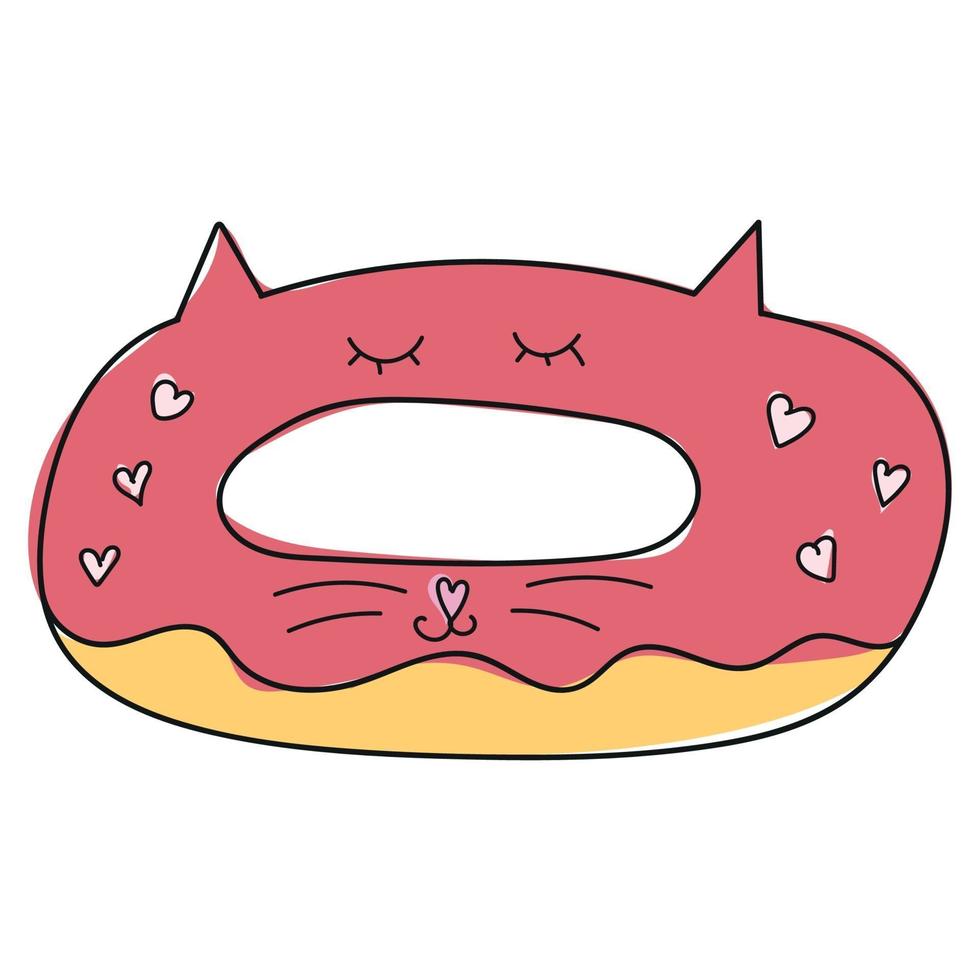 Sweets, pink sweet donut in doodle style vector