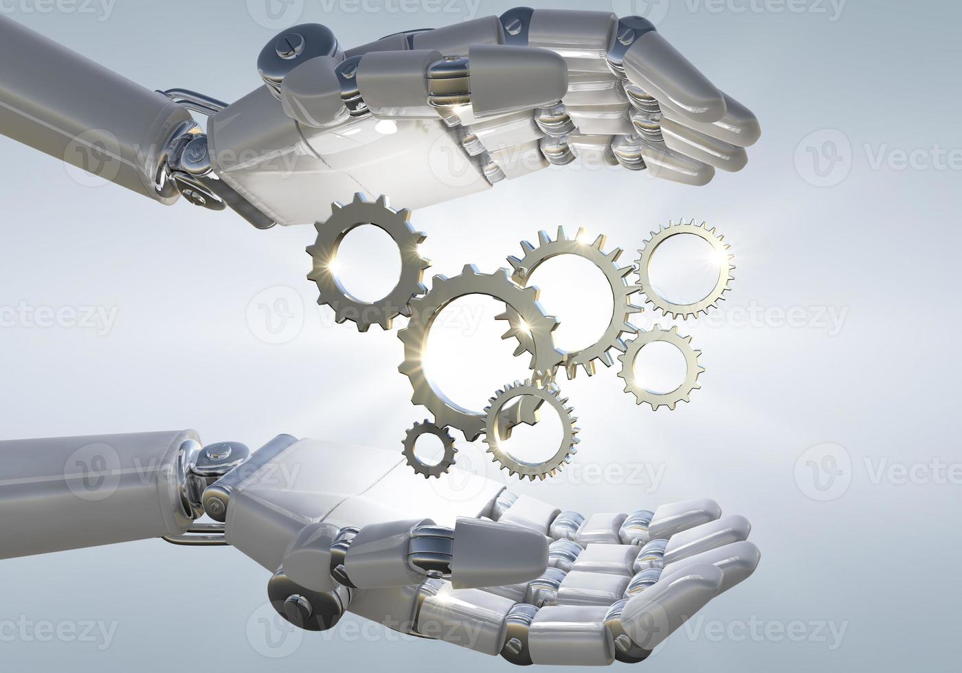 Robot hand holding metal 3D mechanical gear photo