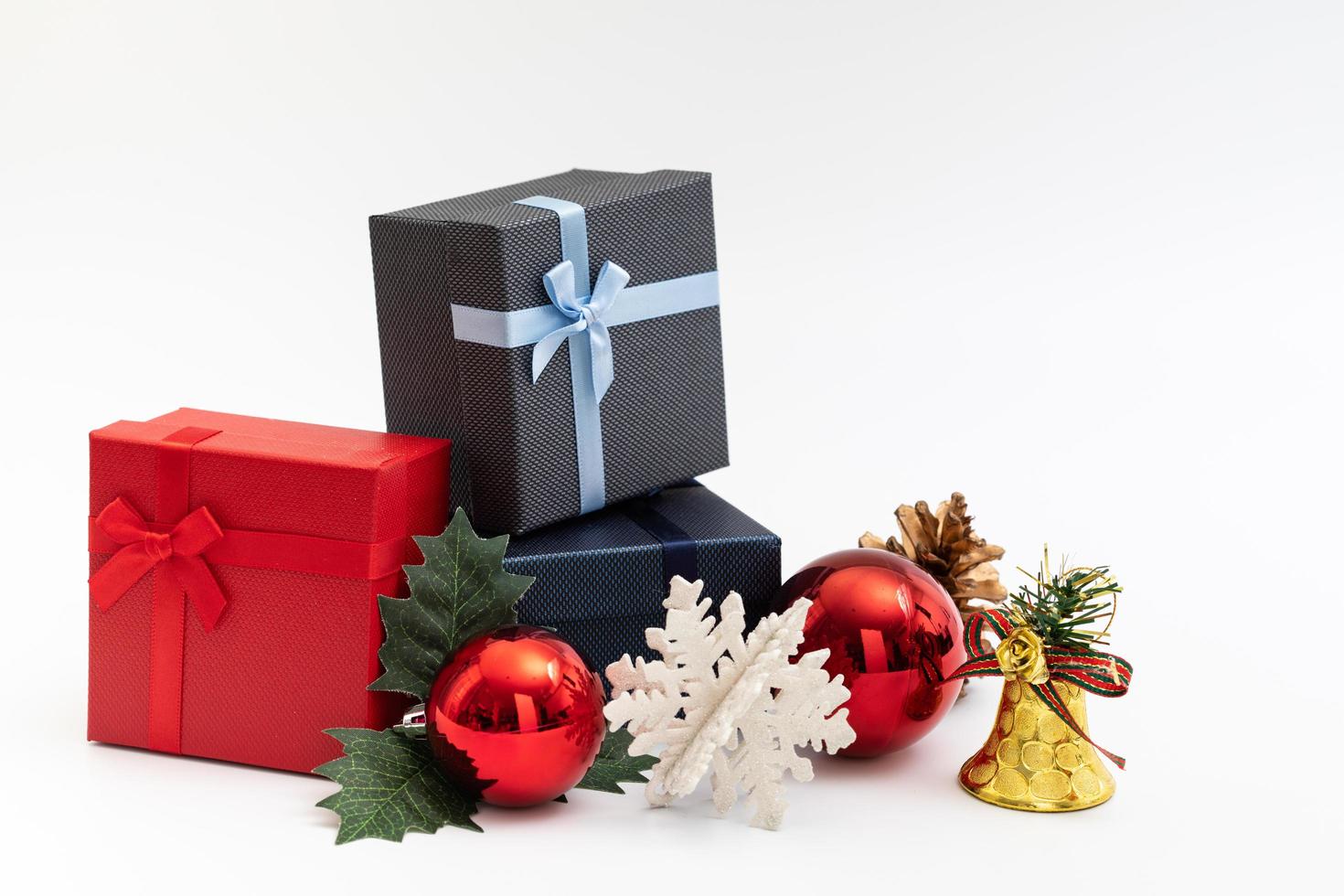 present box with color ribbon on white background photo