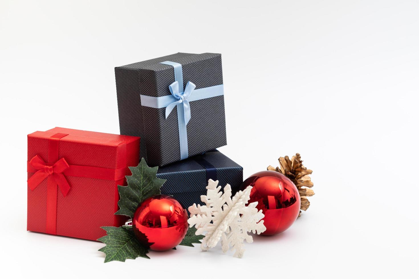 present box with color ribbon on white background photo