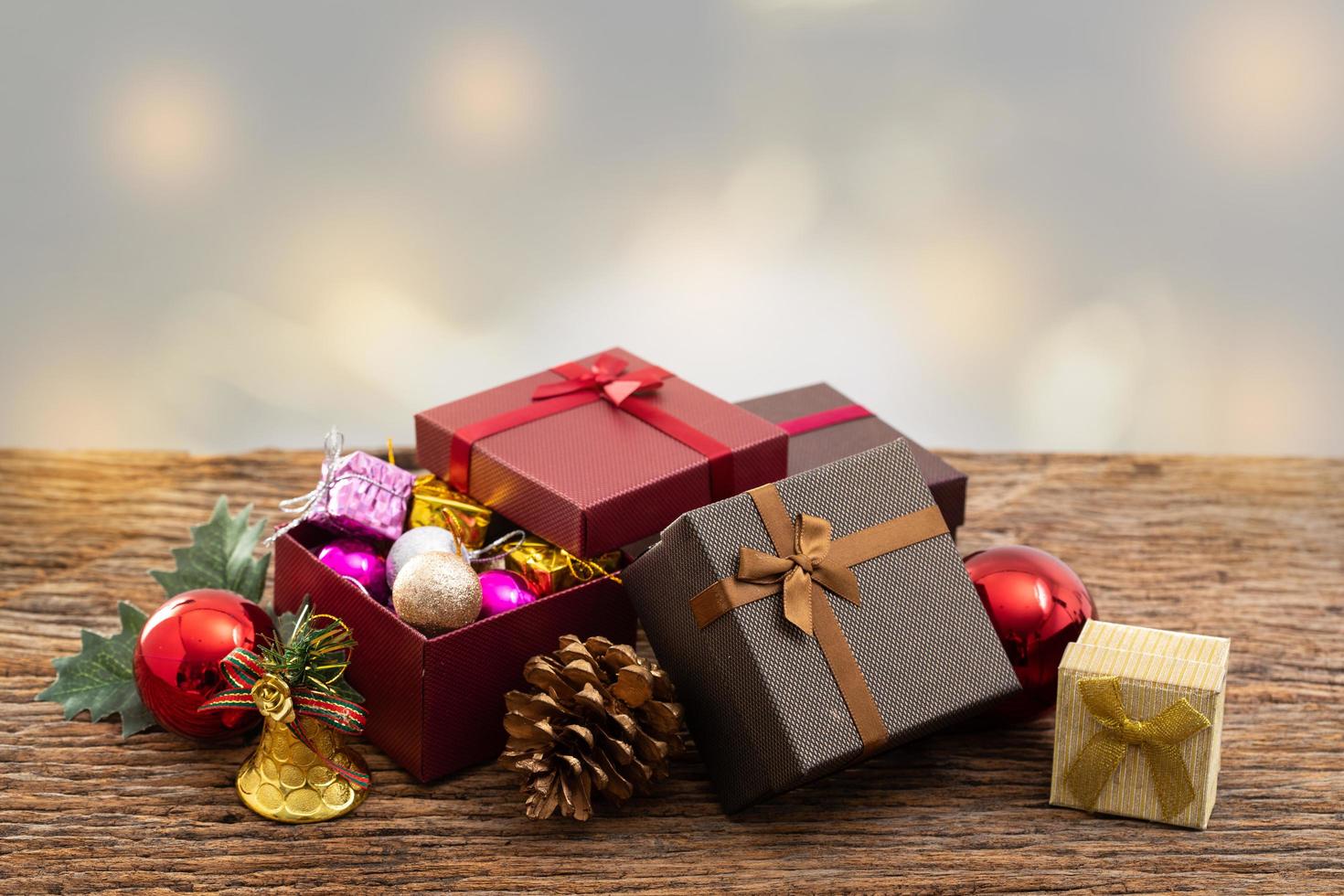 present box with color ribbon on white background photo