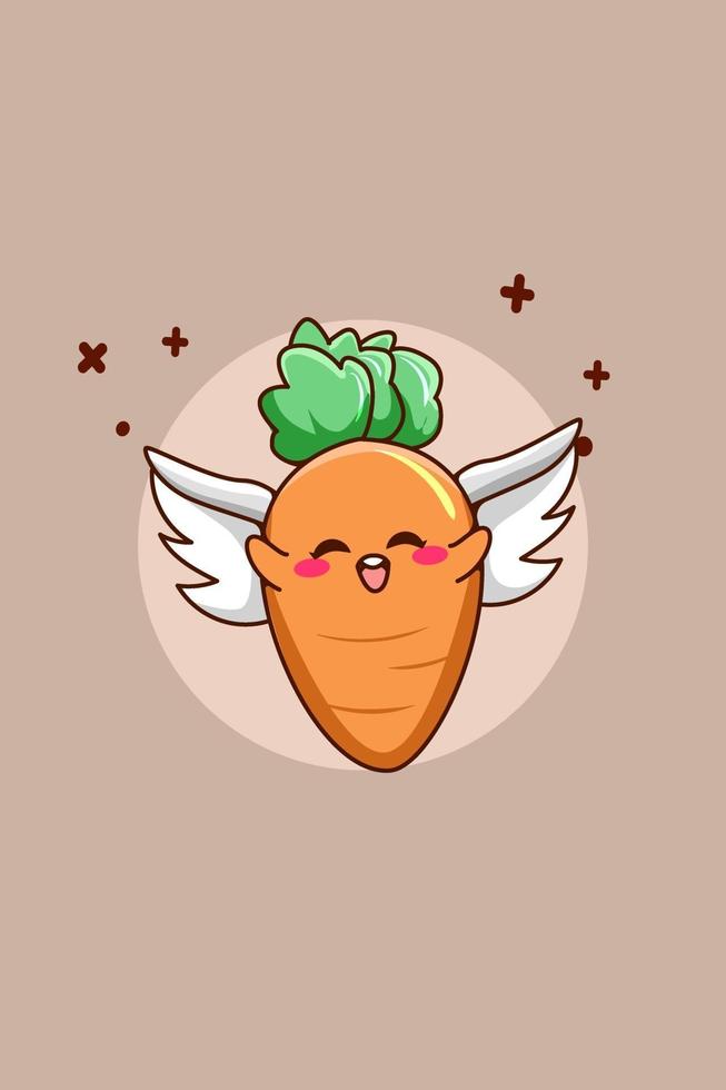 Cute carrot with fly cartoon illustration vector