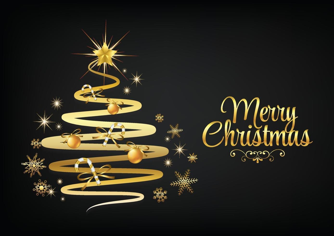 gold christmas tree on black background art vector