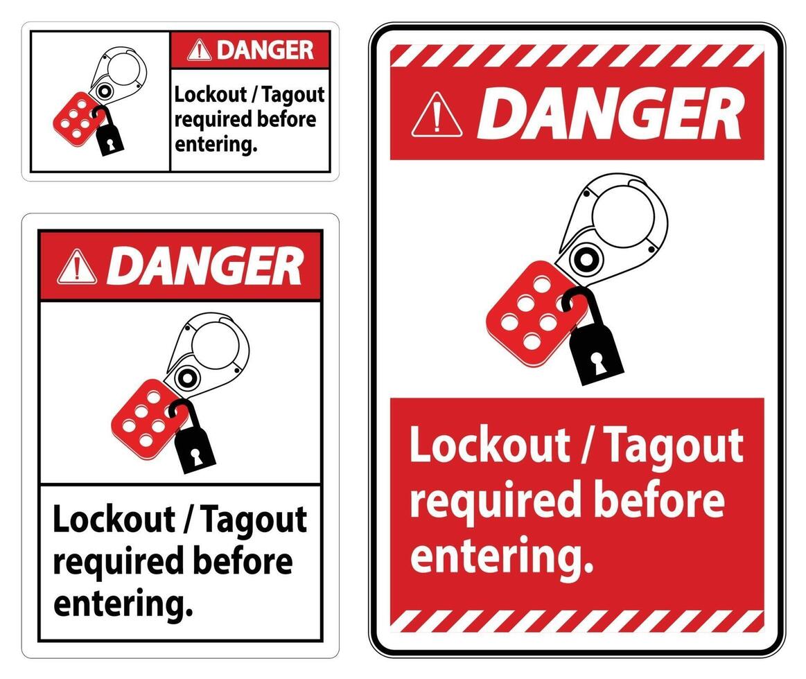 Danger Sign Lockout ,Tagout Required Before Entering vector