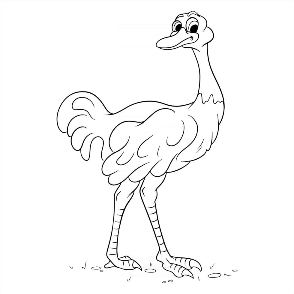 Carácter animal divertido avestruz en estilo de línea coloring book vector