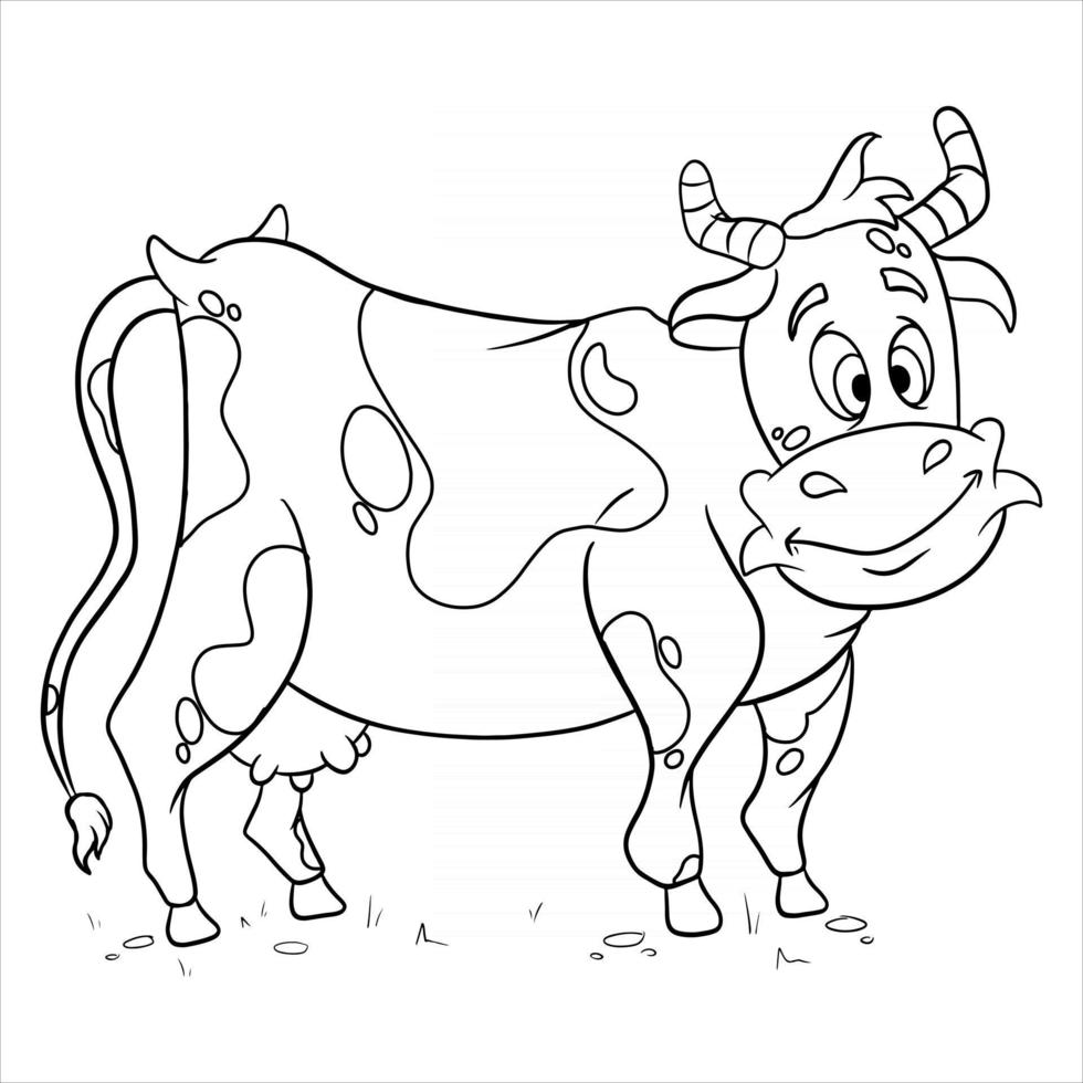 Carácter animal vaca divertida en estilo de línea coloring book vector