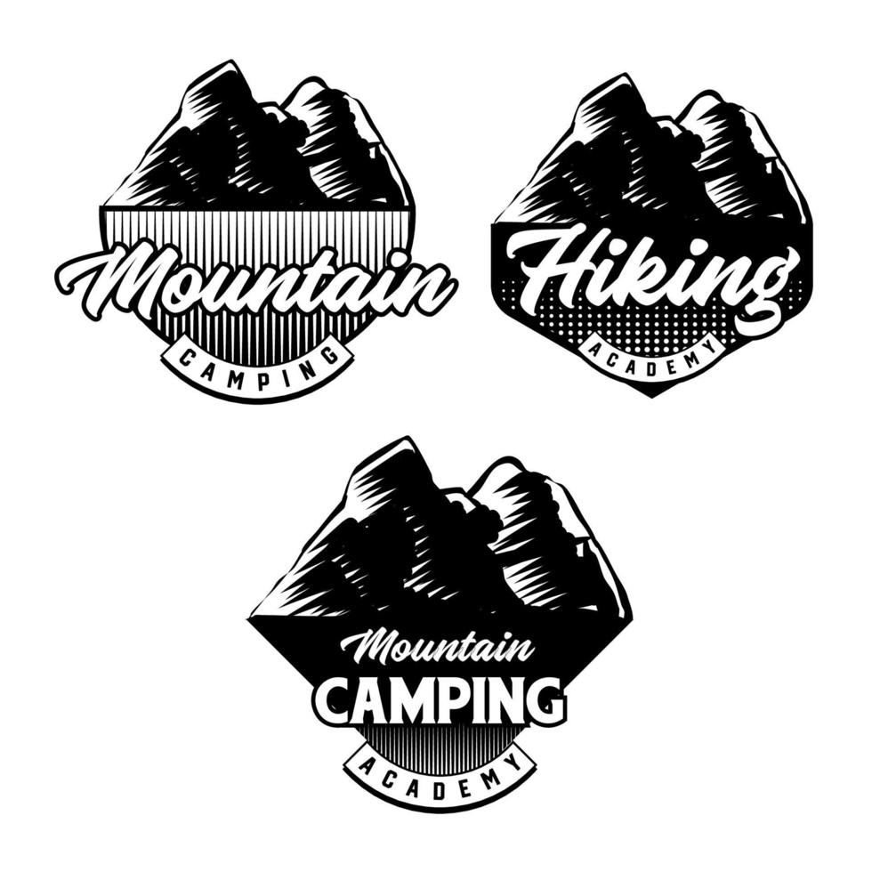 conjunto de insignia del club de ciclismo de montaña y camping. vector