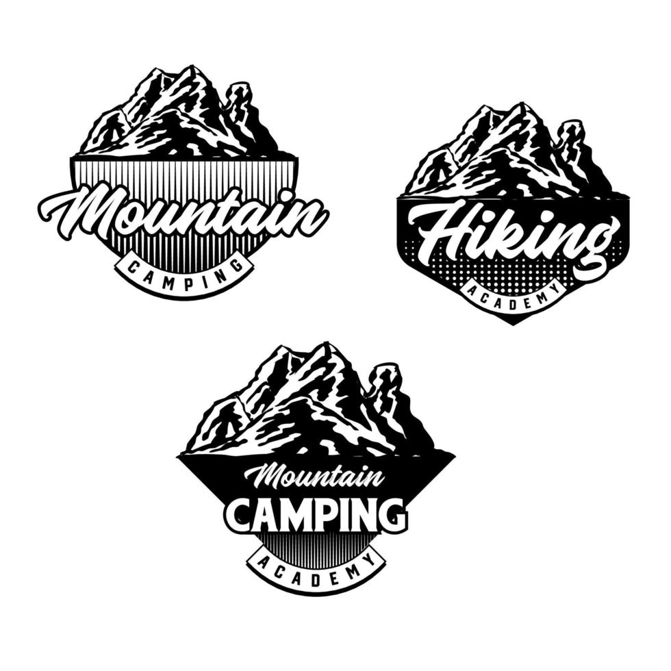 conjunto de insignia del club de ciclismo de montaña y camping. vector