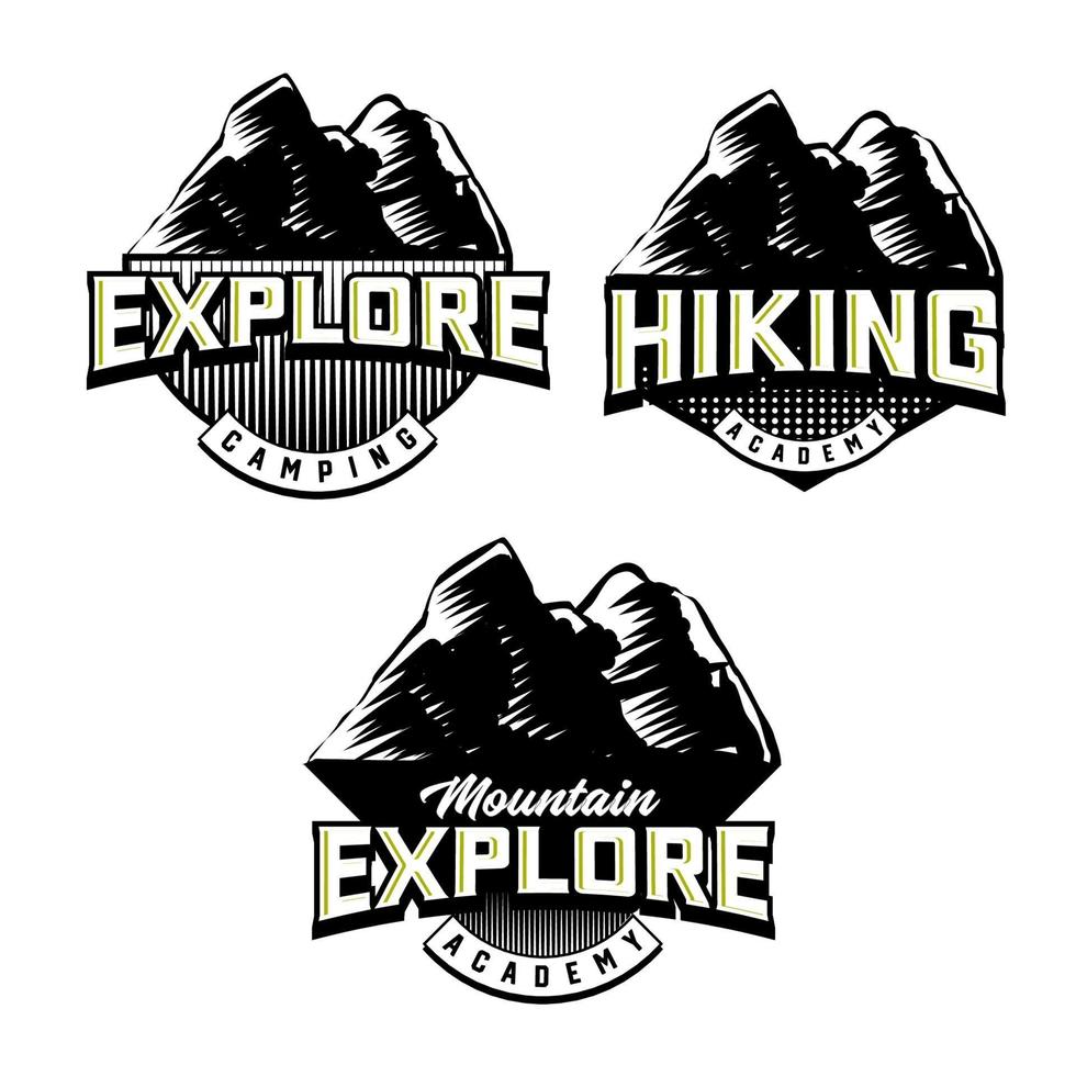 Set of Mountain biking and camping club badge. Vector