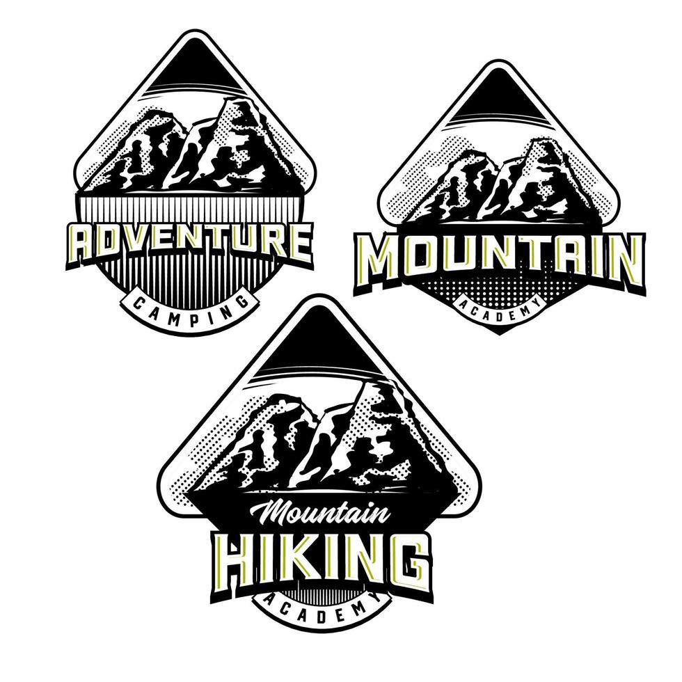 Set of Mountain biking and camping club badge. Vector