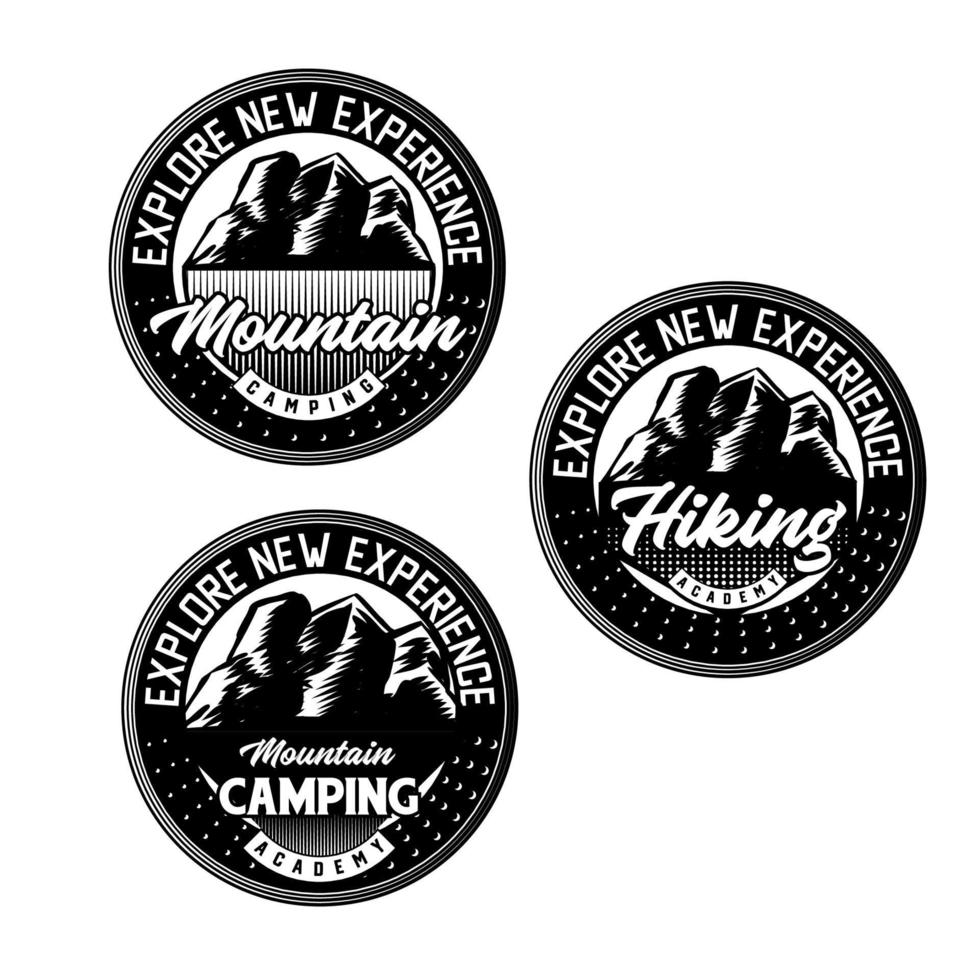 Set of Mountain biking and camping club badge. Vector