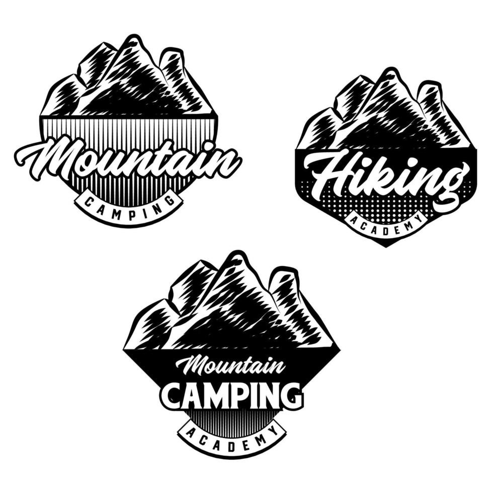 conjunto de insignia del club de ciclismo de montaña y camping. vector