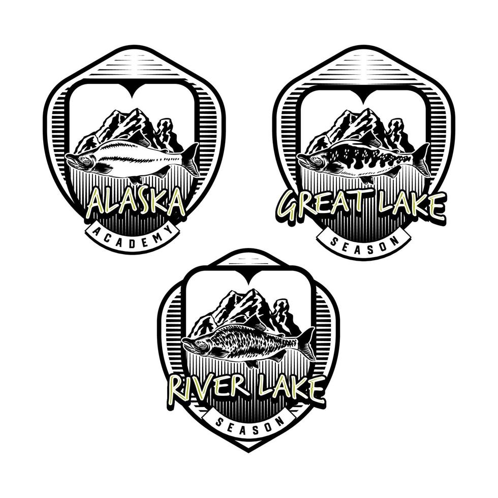 conjunto de emblema de la insignia del club de pesca vintage vector