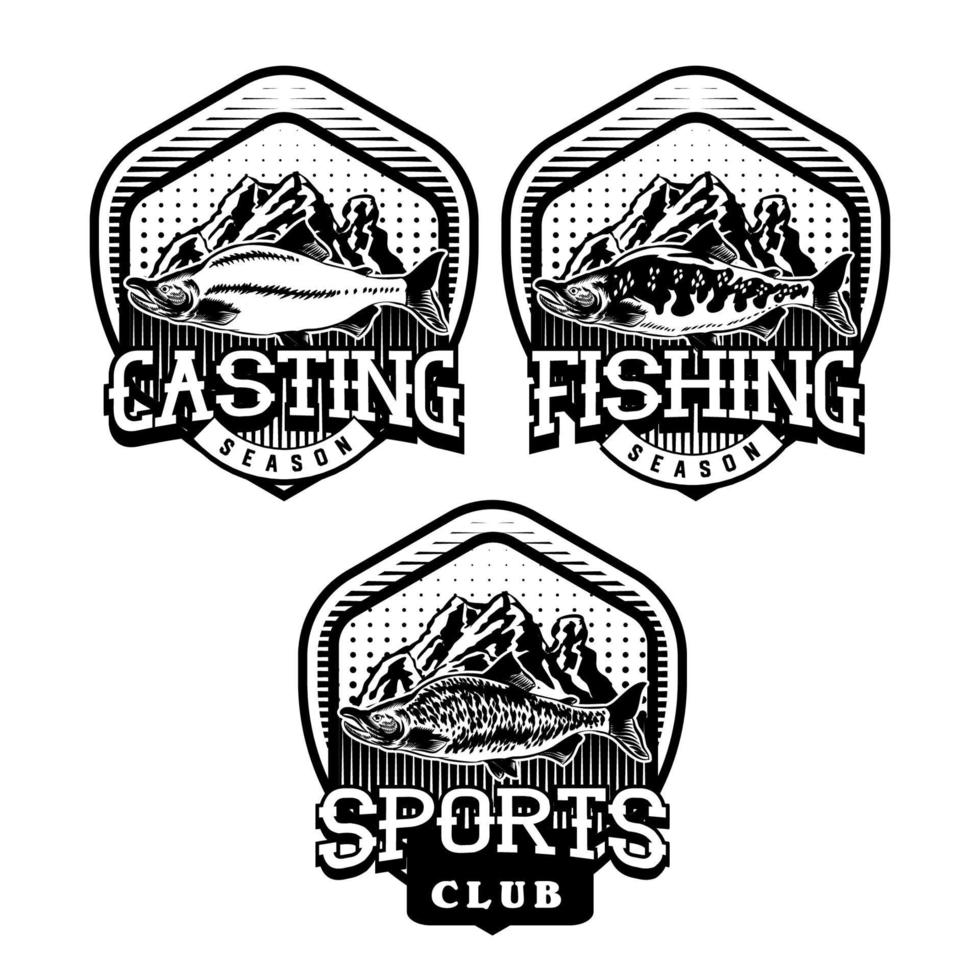 conjunto de emblema de la insignia del club de pesca vintage vector