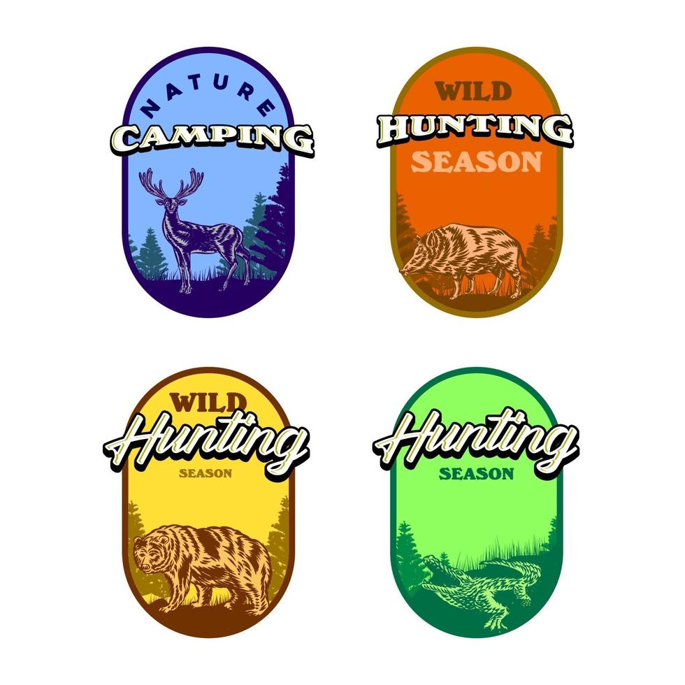 Set of Wild life animal badge crocodile bear deer hog vector