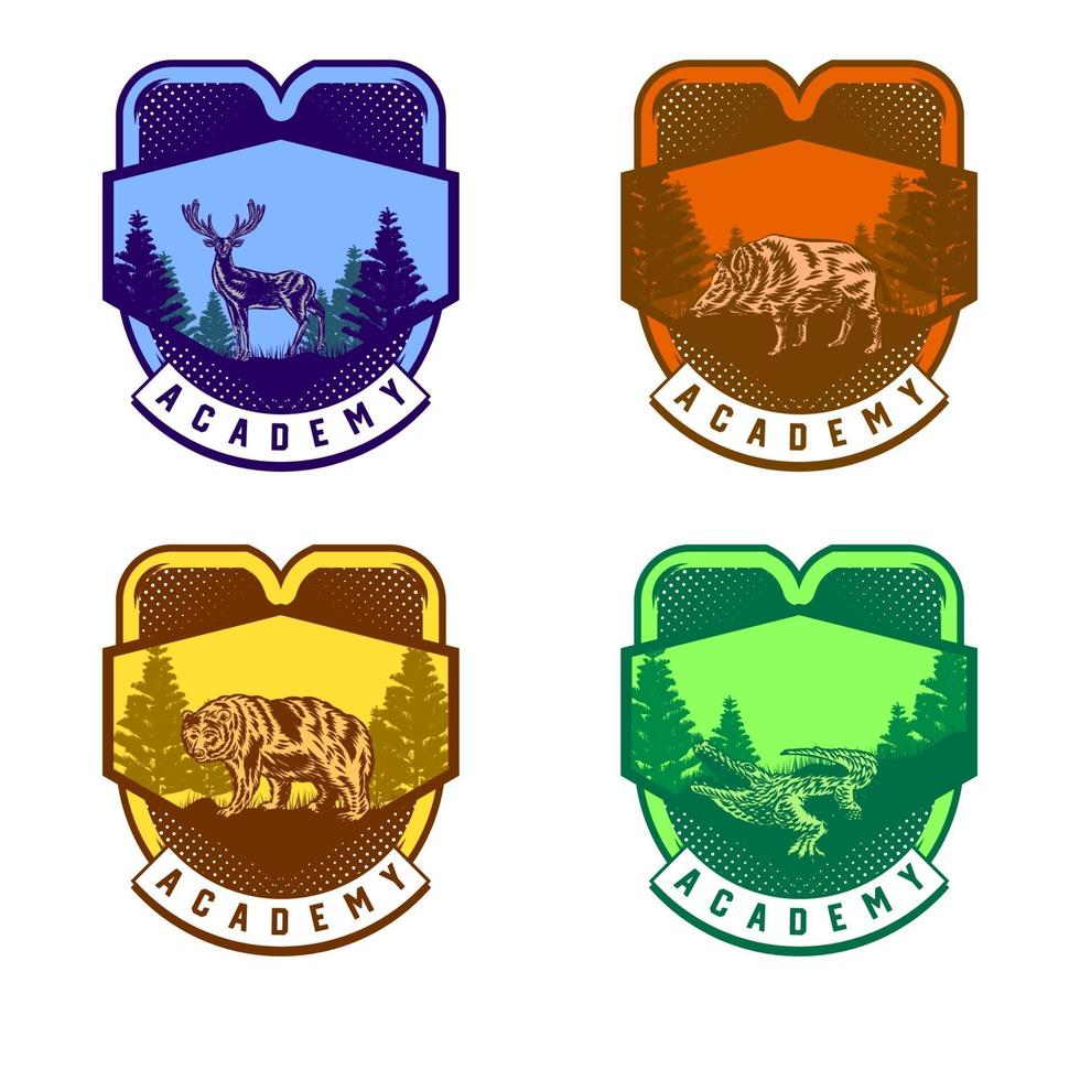 Set of Wild life animal badge crocodile bear deer hog vector