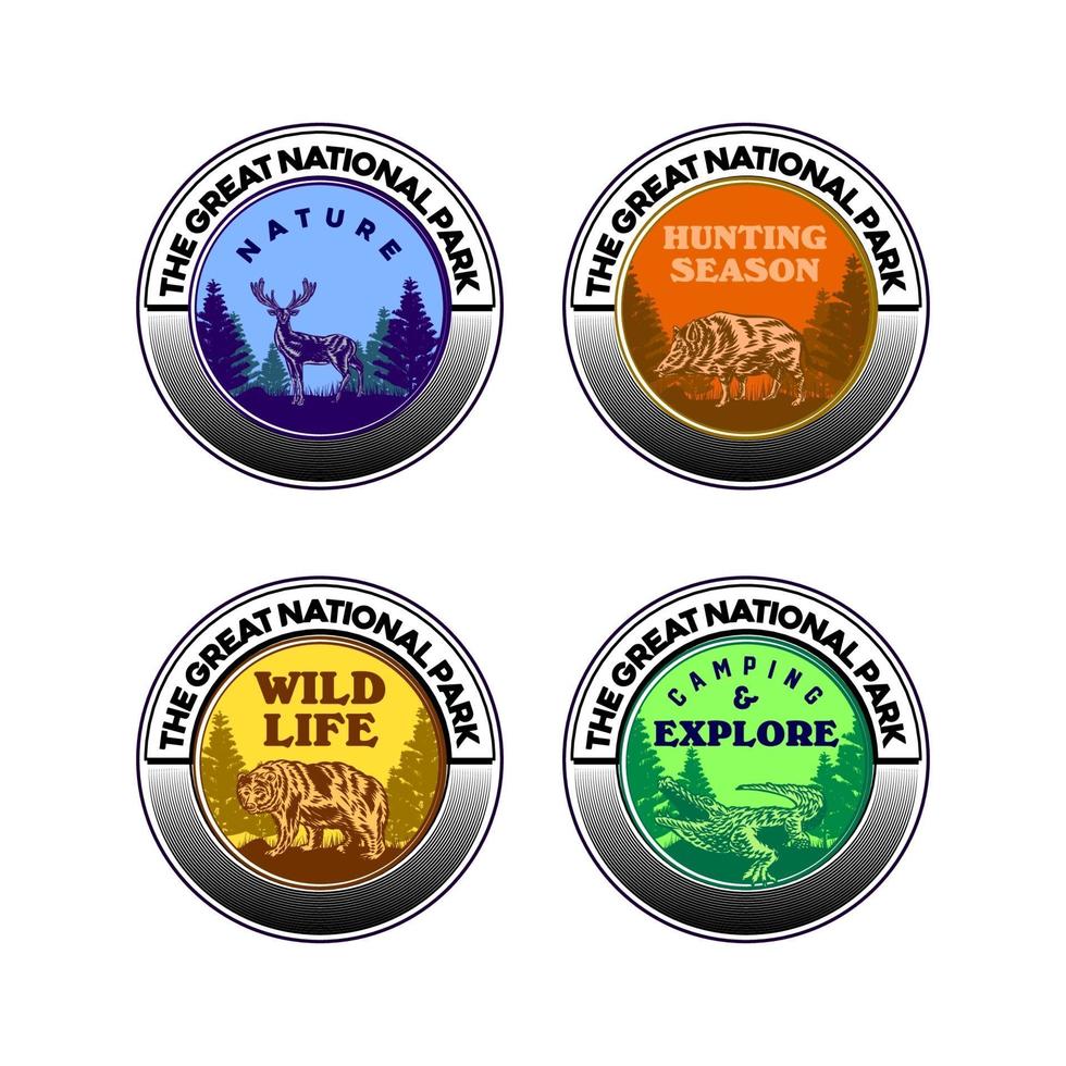 Set of Wild life animal badge crocodile bear deer hog vector