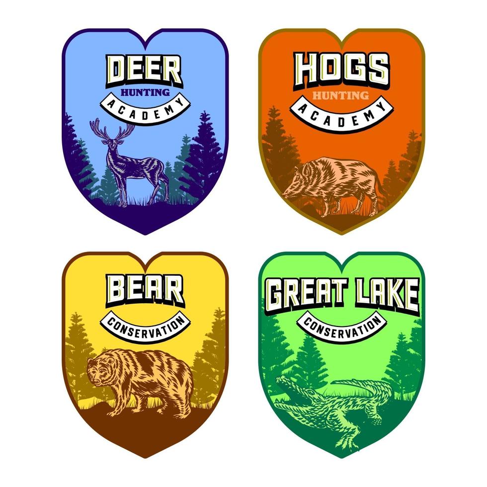 Set of Wild life animal badge crocodile bear deer hog vector