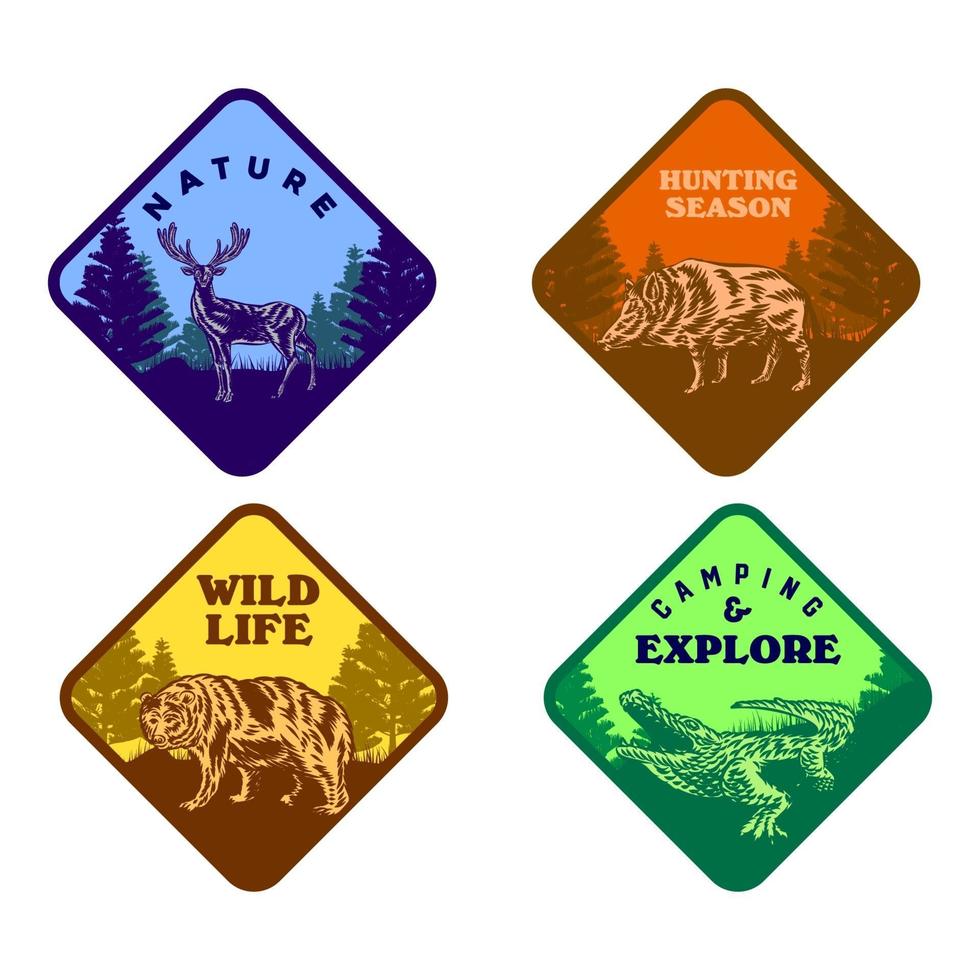 Set of Wild life animal badge crocodile bear deer hog vector