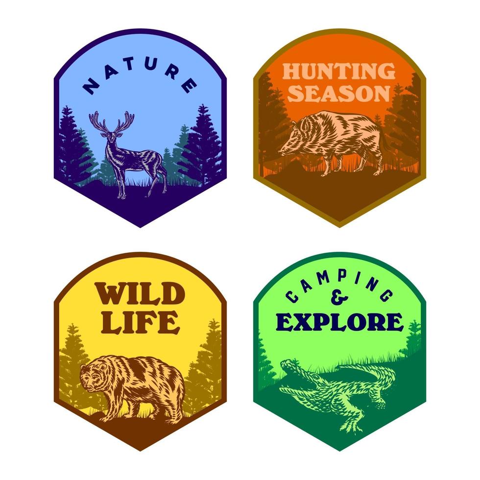 Set of Wild life animal badge crocodile bear deer hog vector