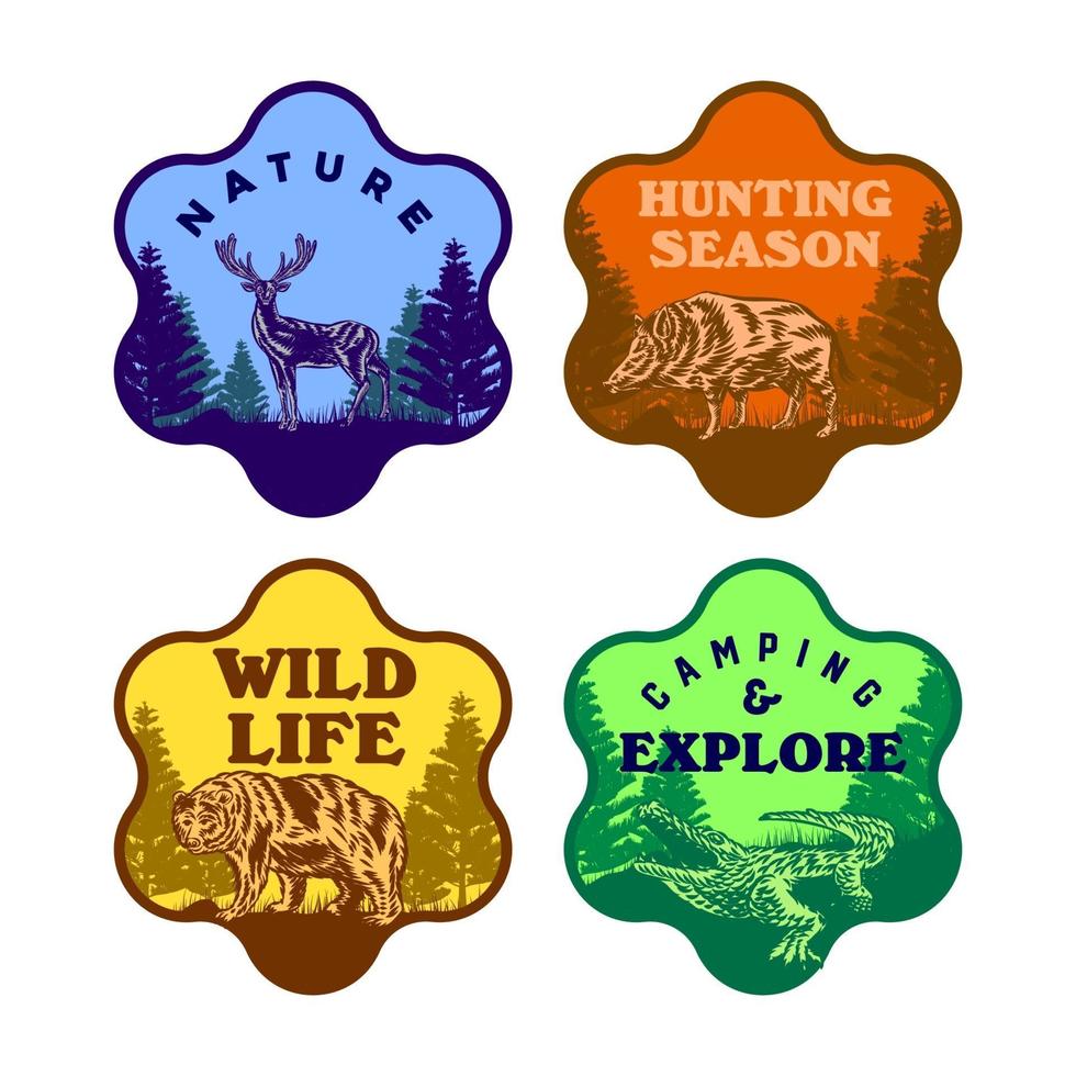 Set of Wild life animal badge crocodile bear deer hog vector