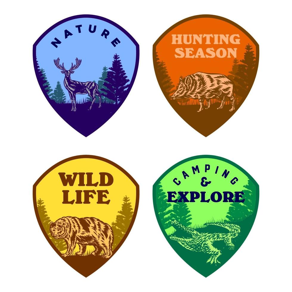 Set of Wild life animal badge crocodile bear deer hog vector
