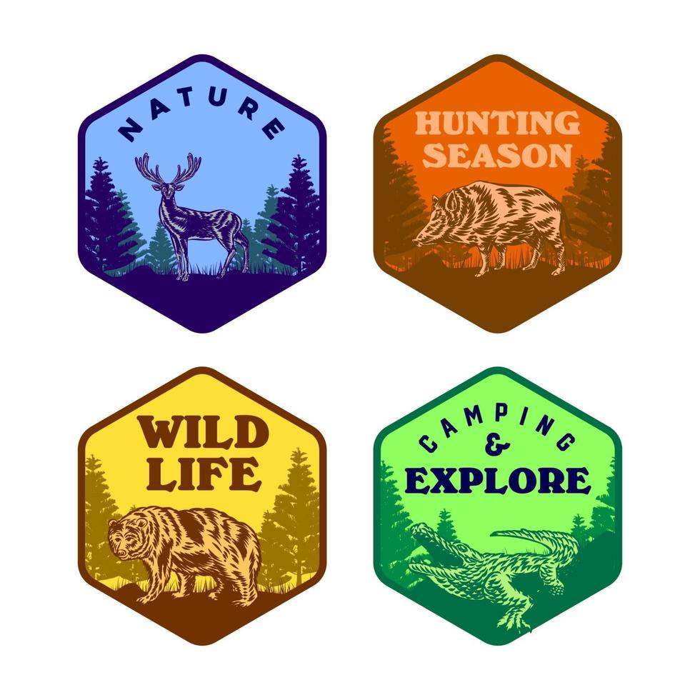 Set of Wild life animal badge crocodile bear deer hog vector