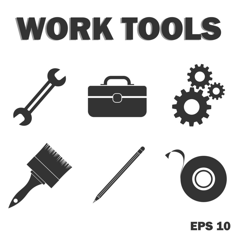Set of different work tools isolated Simple icons vector