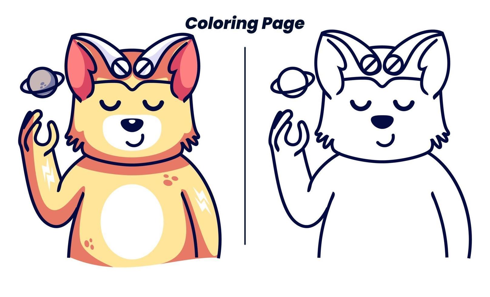 robot cat with planets with coloring pages vector
