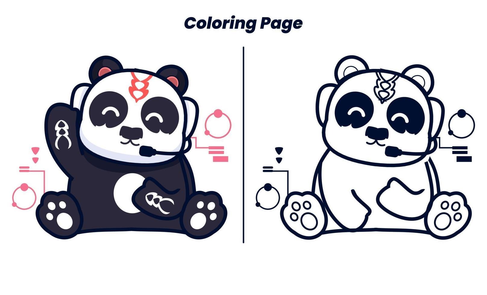 panda listening to music with coloring pages vector