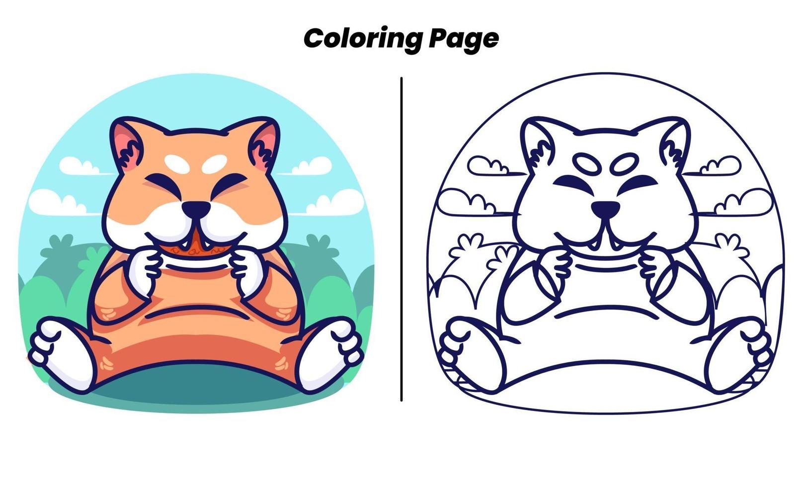 the dog is eating with coloring pages vector