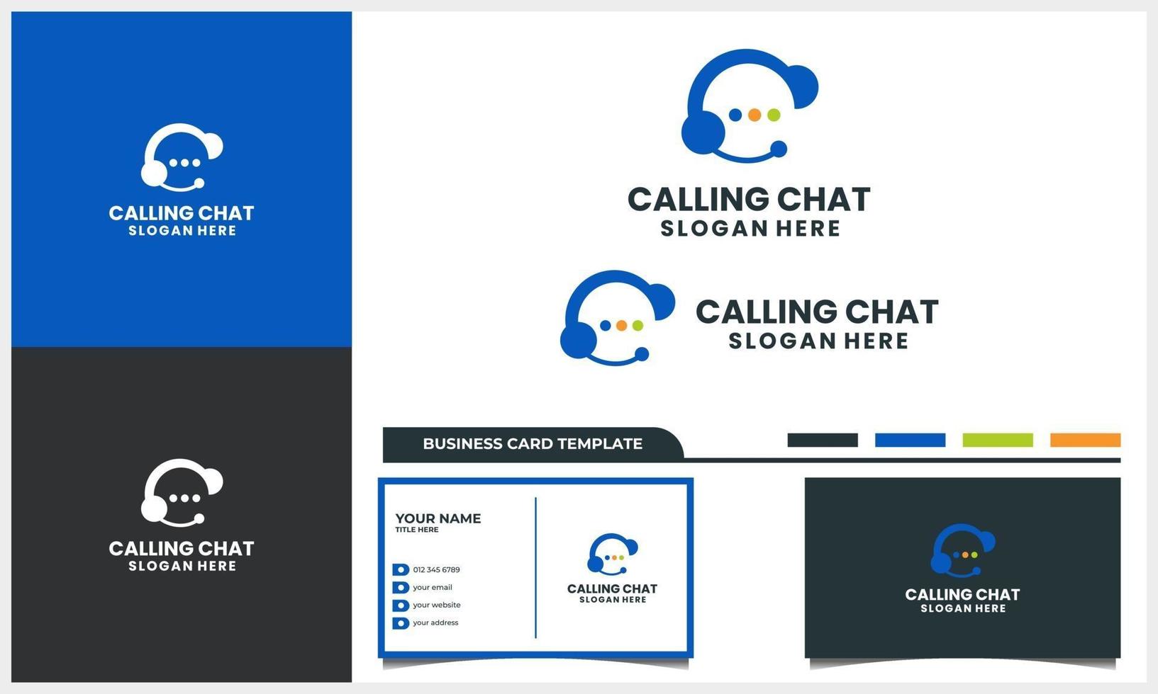 Llame con el concepto de logotipo de conversación de chat y plantilla de tarjeta de visita vector