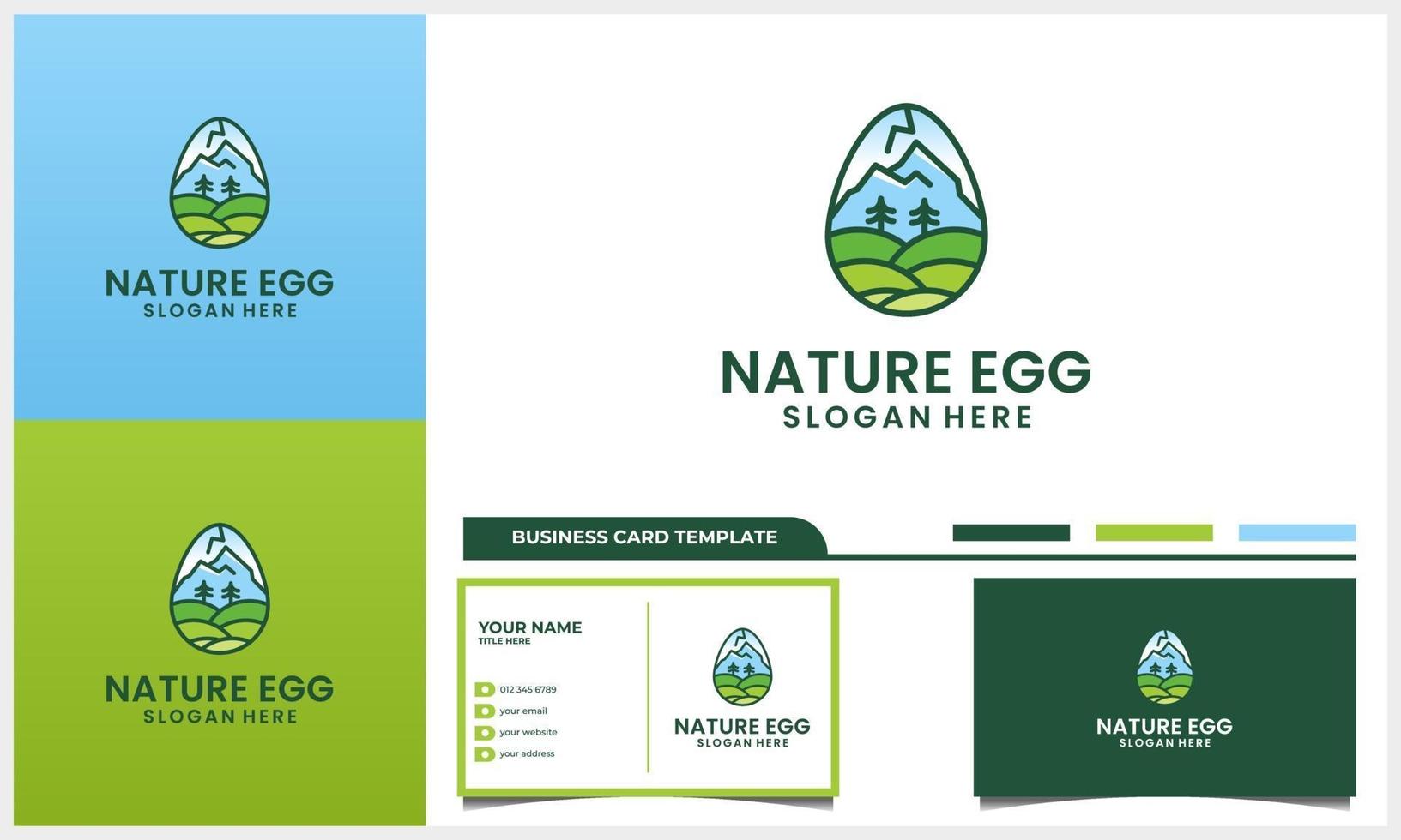 montaña natural con concepto de logotipo de huevo y plantilla de tarjeta de visita vector