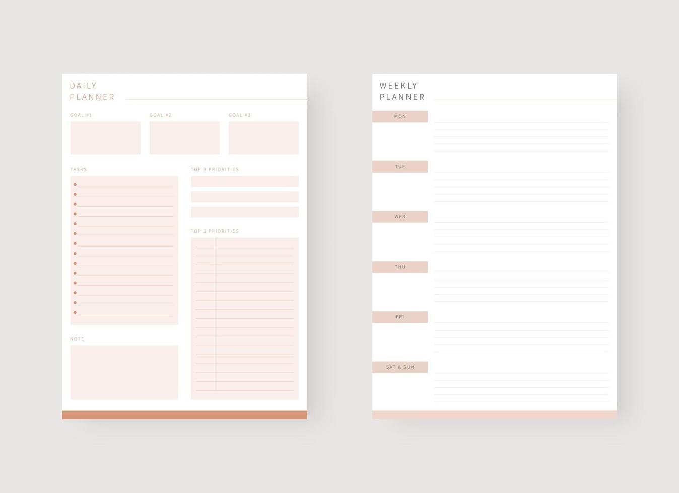Daily and weekly planner template. vector