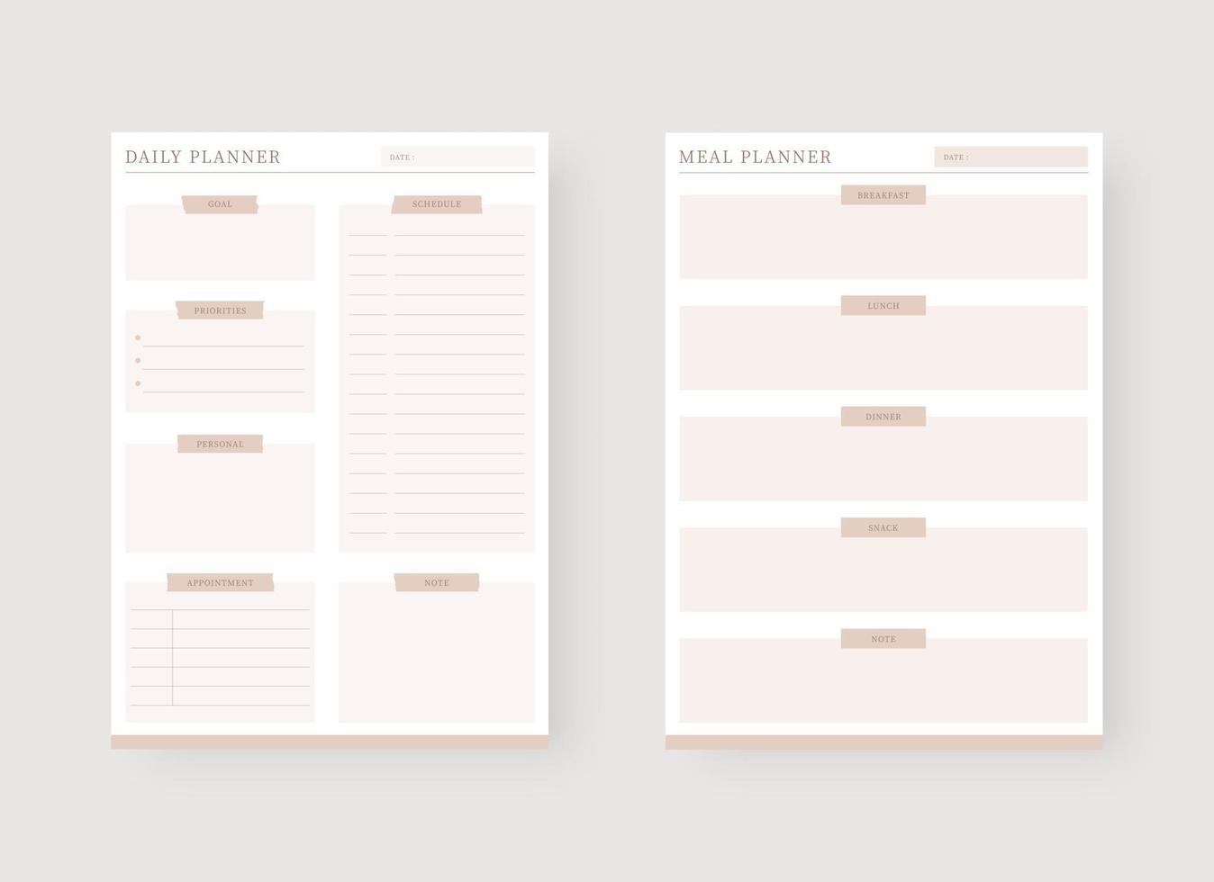 Daily and meal planner template. Set of planner and to do list. vector