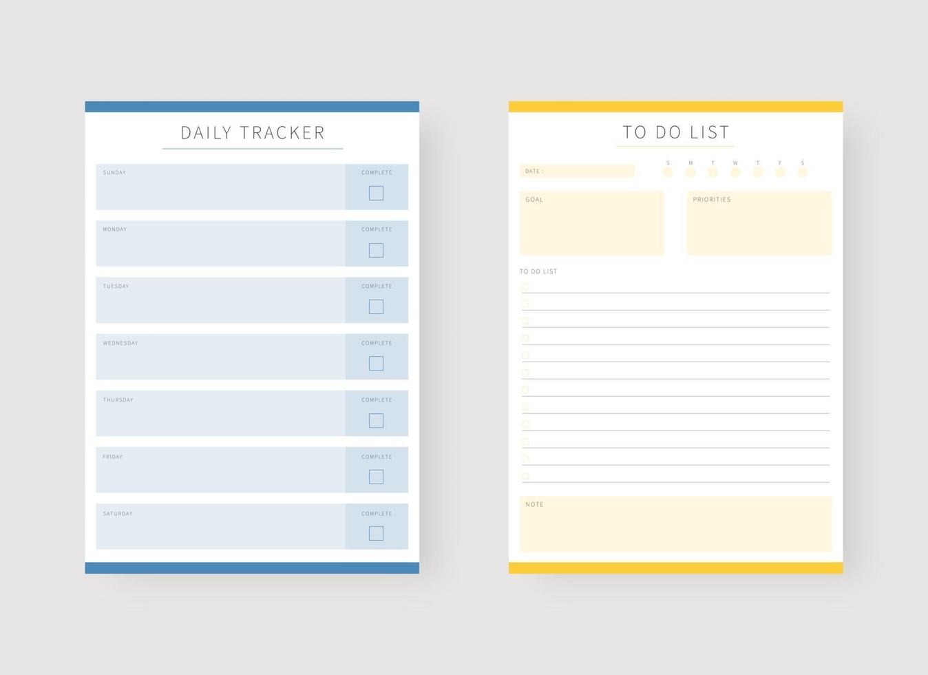 Daily tracker and to do list planner template. vector