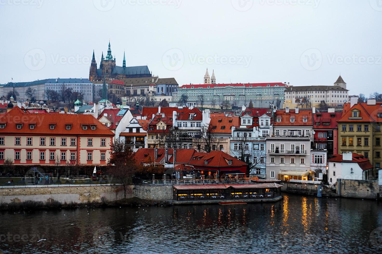 Scenic evening panorama of the Old Town in Prague, Czech Republic photo