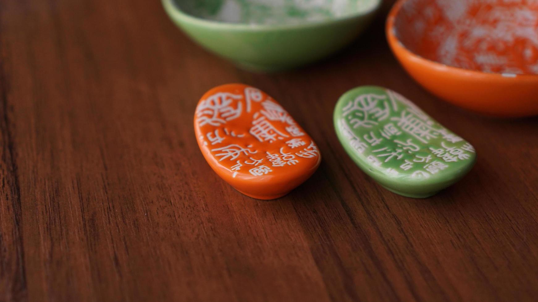 Set of empty ceramic dishes and stands for sushi photo