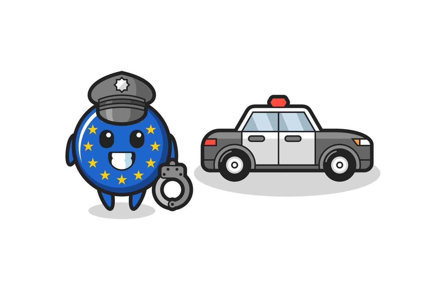 Cartoon mascot of europe flag badge as a police vector