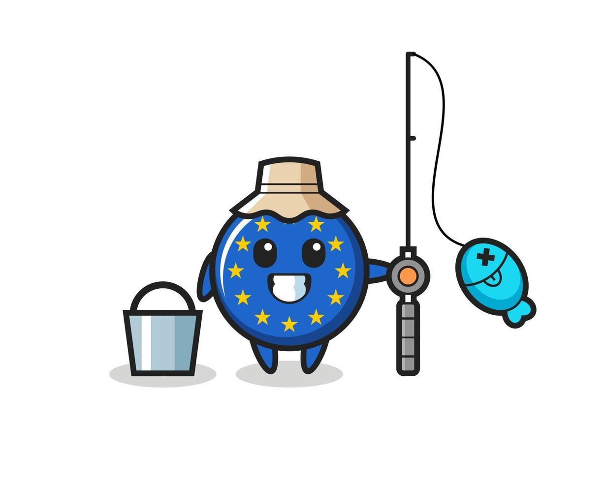 Mascot character of europe flag badge as a fisherman vector