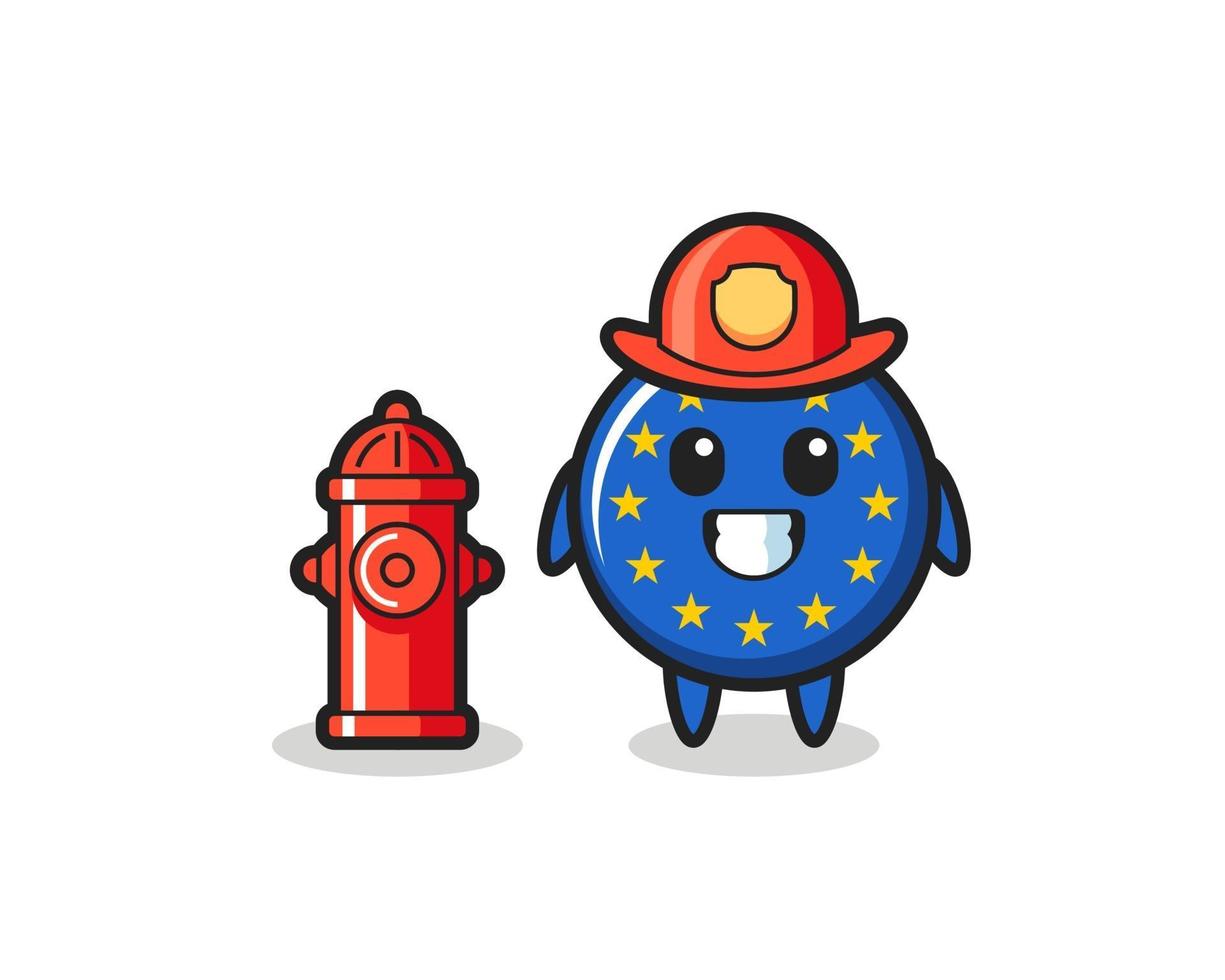 Personaje de mascota de la insignia de la bandera de Europa como bombero vector