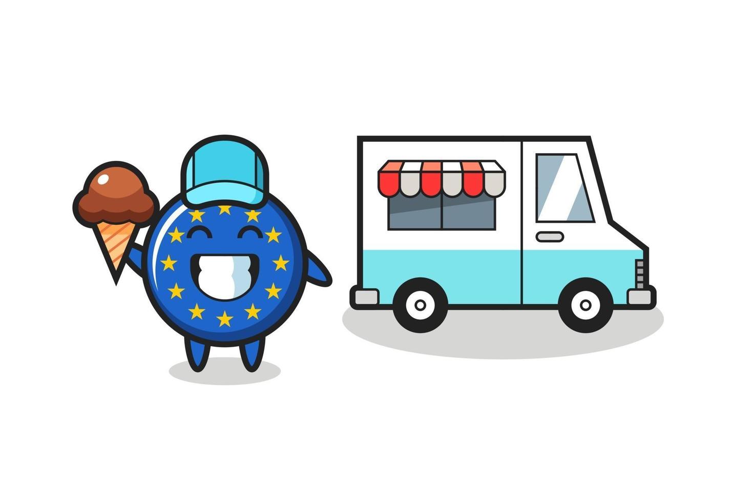 Mascot cartoon of europe flag badge with ice cream truck vector