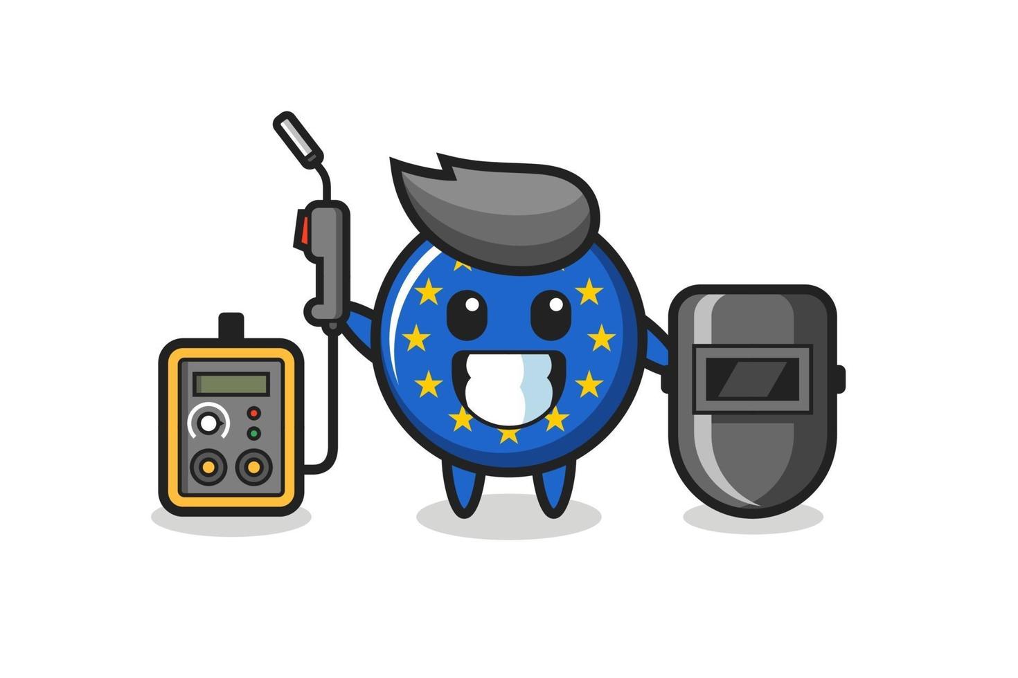 mascota de carácter de la insignia de la bandera de Europa como soldador vector