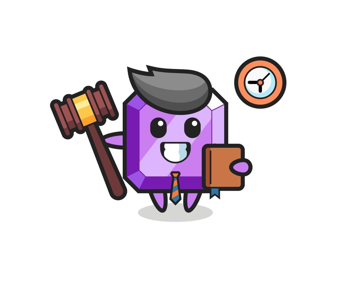 Mascot cartoon of purple gemstone as a judge vector