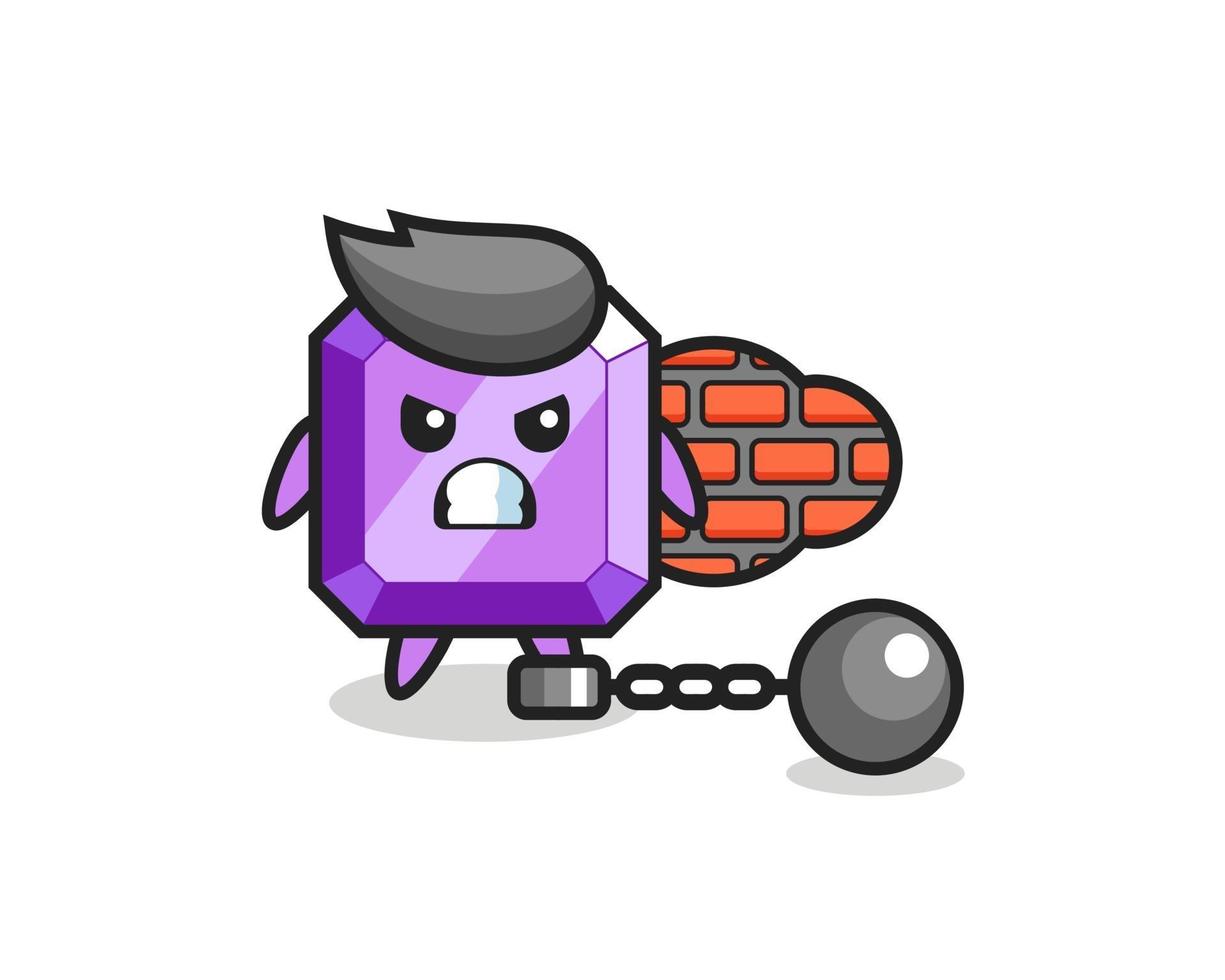 mascota de personaje de piedra preciosa púrpura como prisionero vector