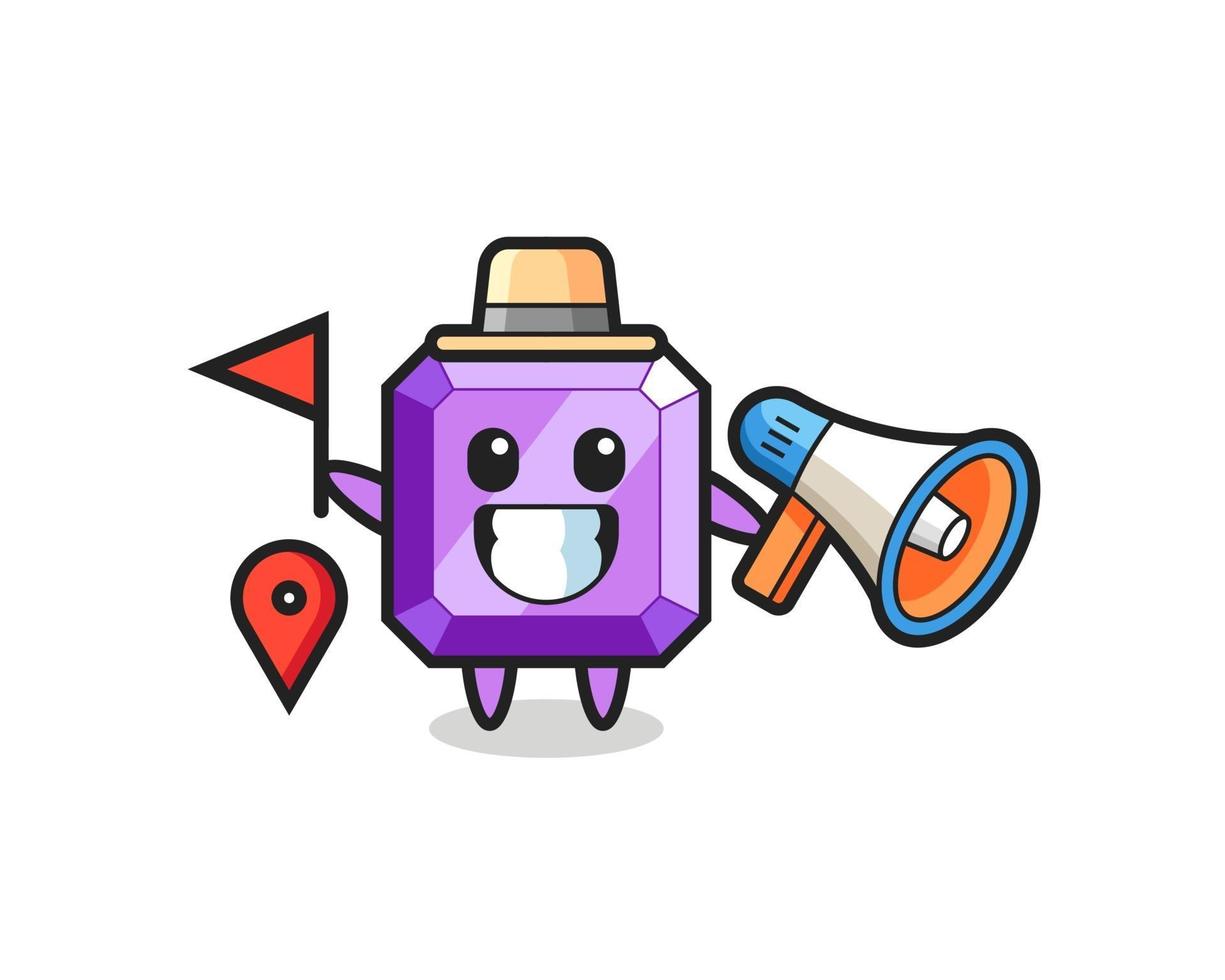 Character cartoon of purple gemstone as a tour guide vector