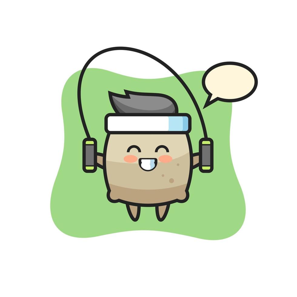 sack character cartoon with skipping rope vector