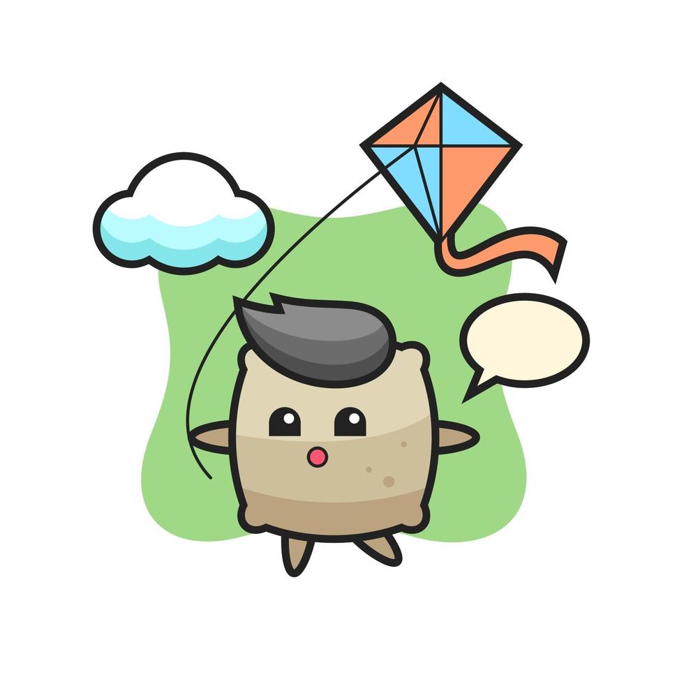 sack mascot illustration is playing kite vector